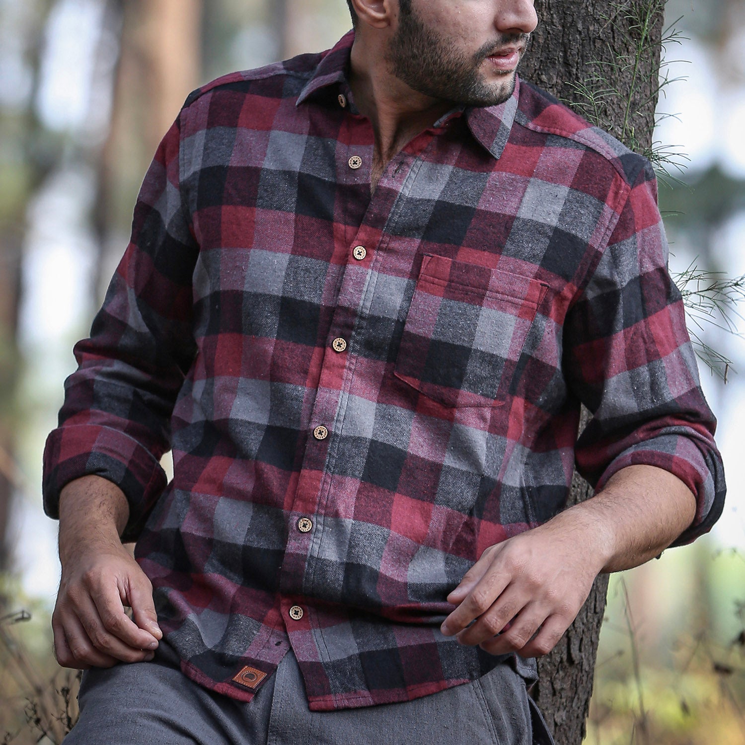 Red and Black Checks Recycled Flannel Shirt