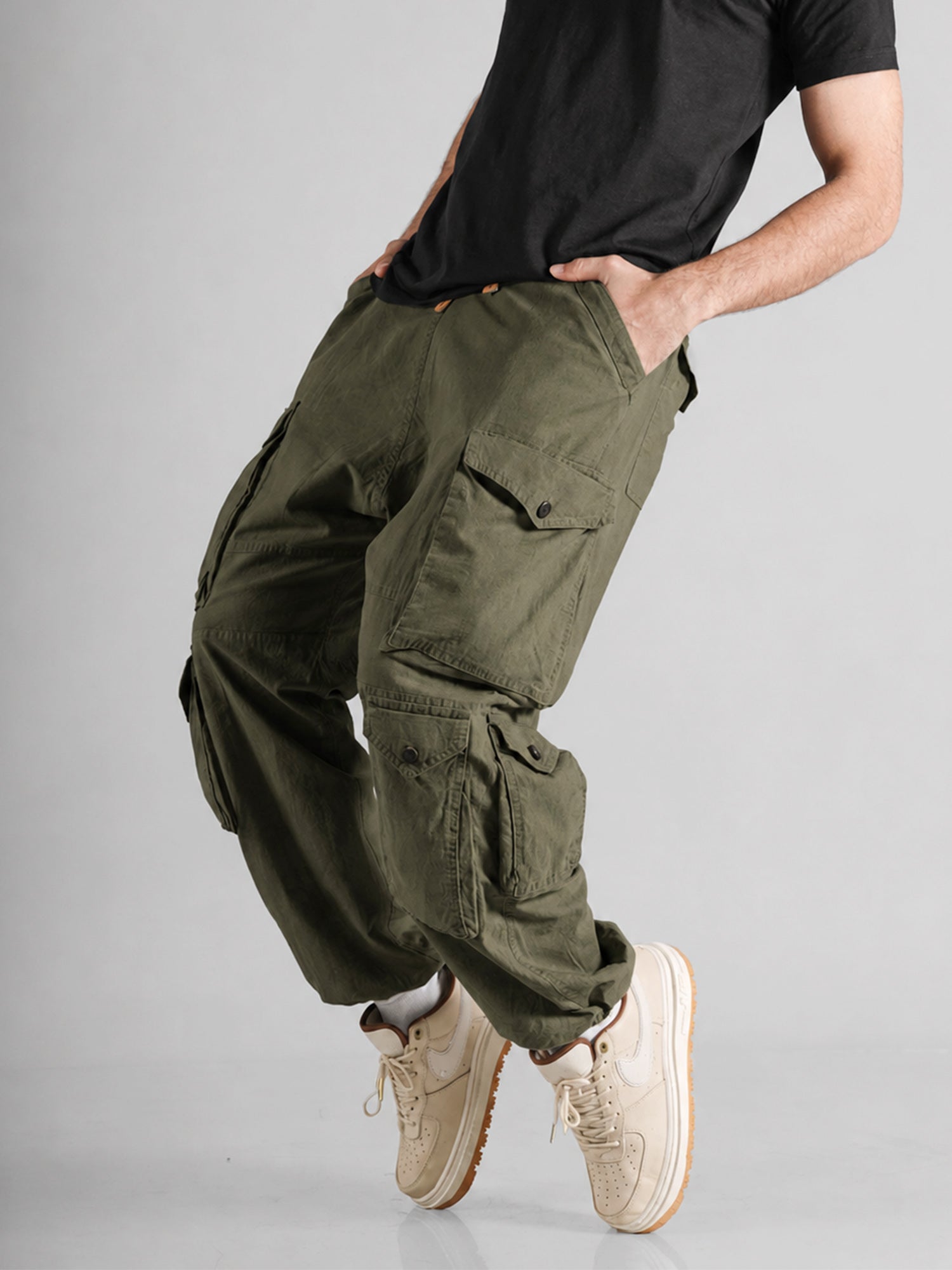 Olive Oversized Pockets Cargo Max Hoppers