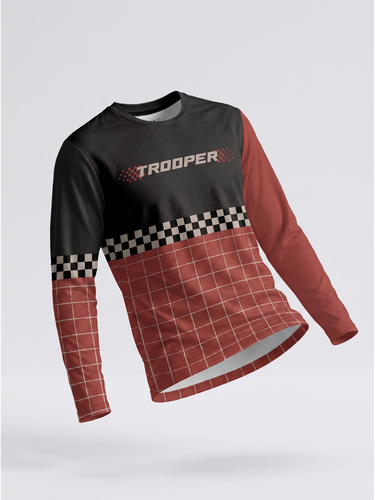 Black & Rust Checkered Grid Full Sleeve Jersey