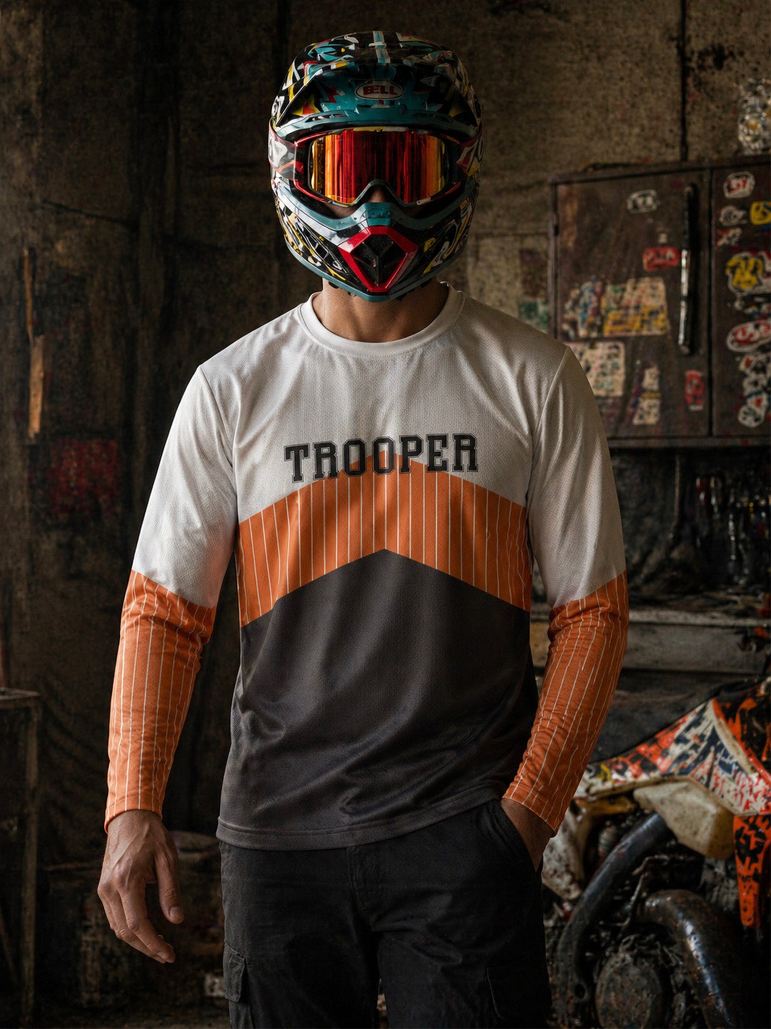 Snow & Orange Chevron Stripes Full Sleeve Jersey