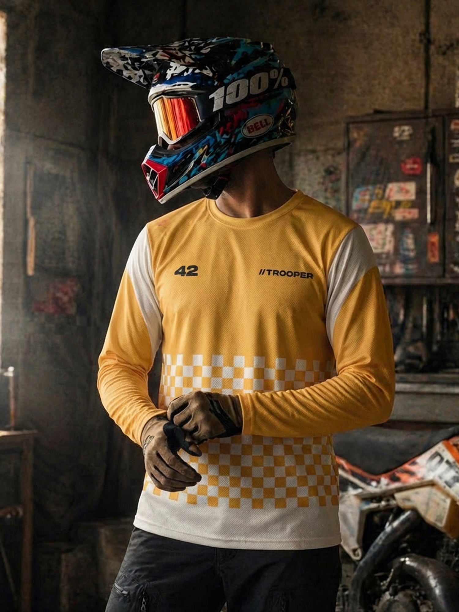 Mustard Yellow Race Grid Full Sleeve Jersey