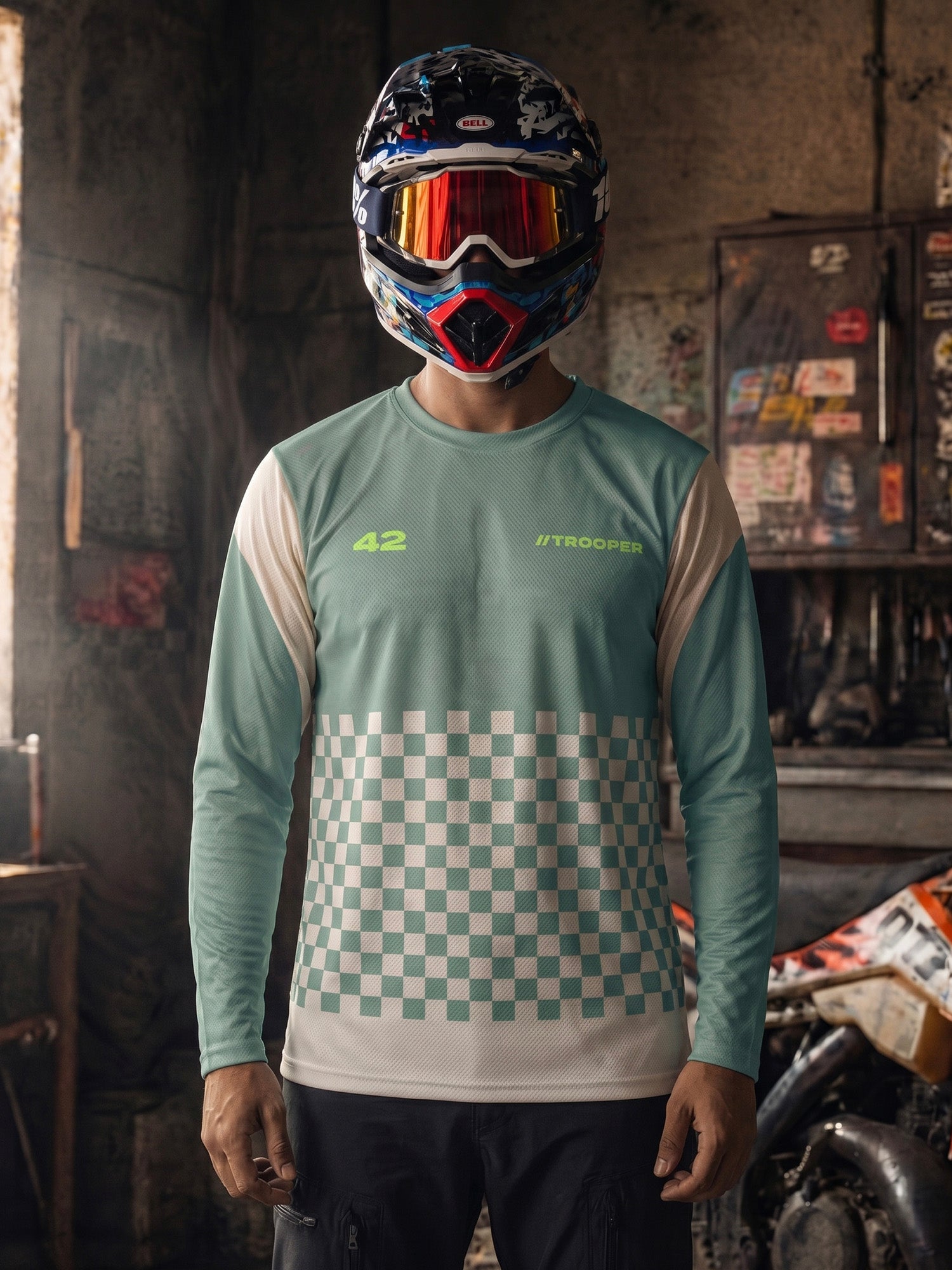 Sage Green Race Grid Full Sleeve Jersey