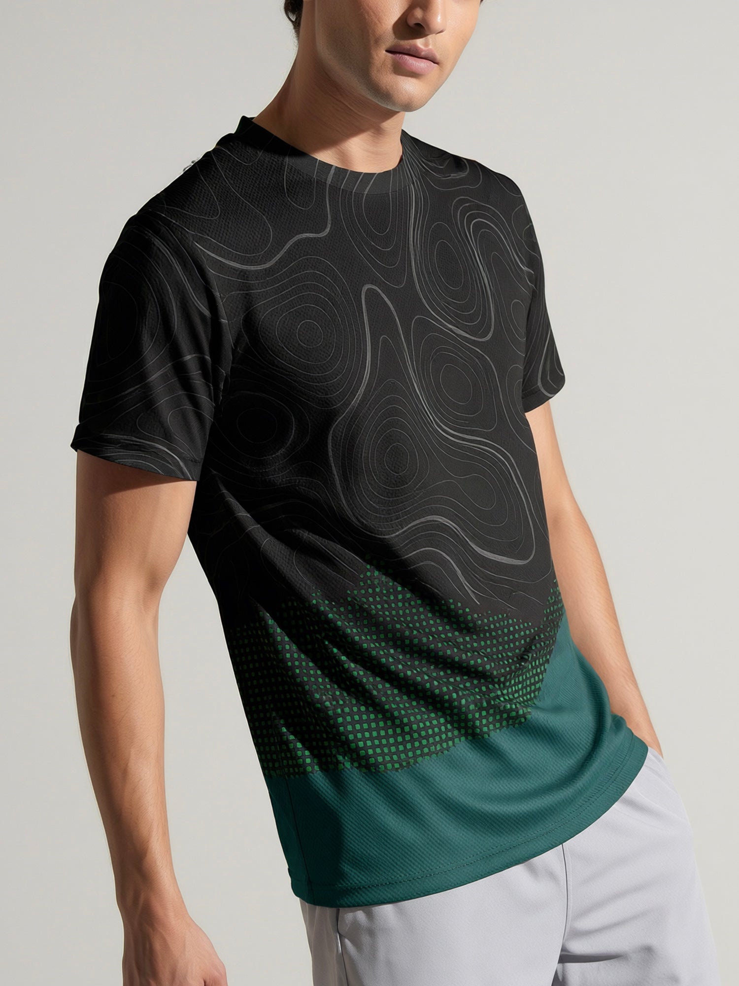 Teal Topography: Active Mesh T-shirt