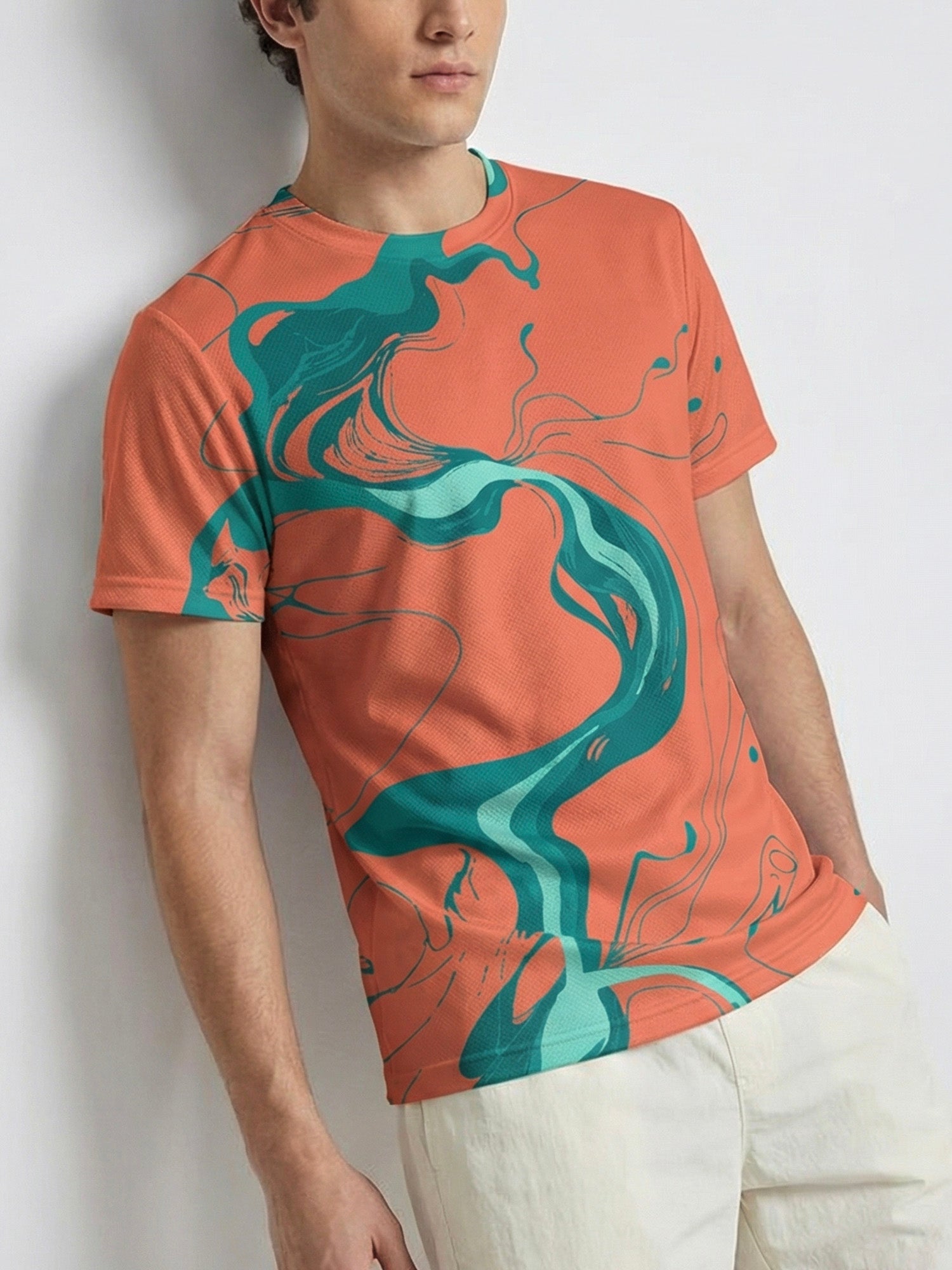 Coral Flow: Active Mesh T-shirt