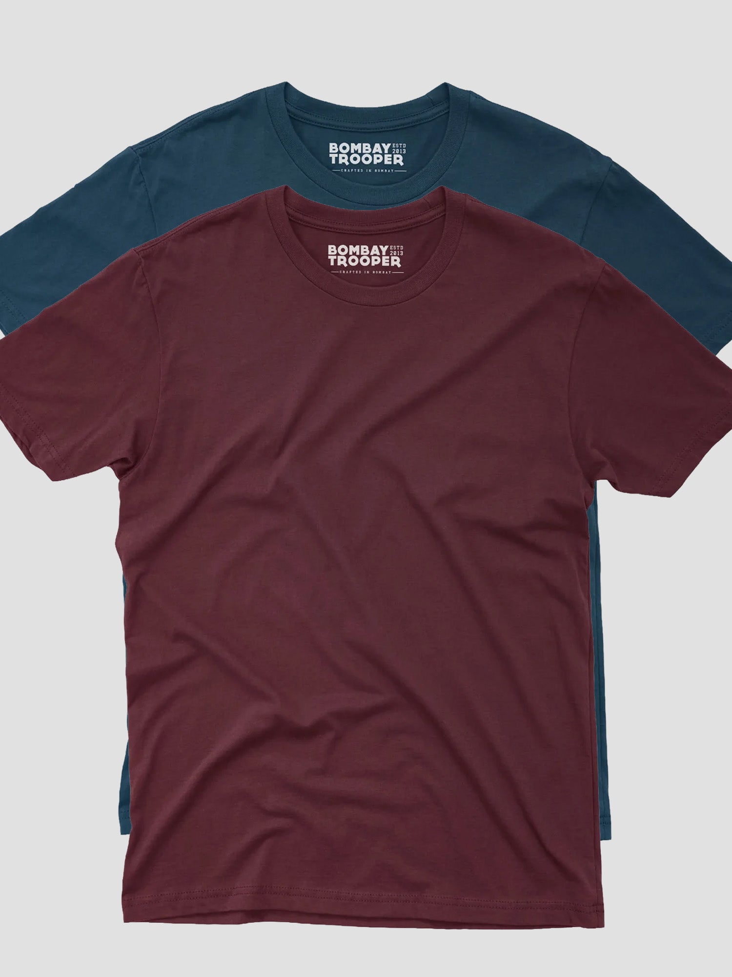 Maroon & Teal: Crew Neck Basic T-shirt, Pack of 2