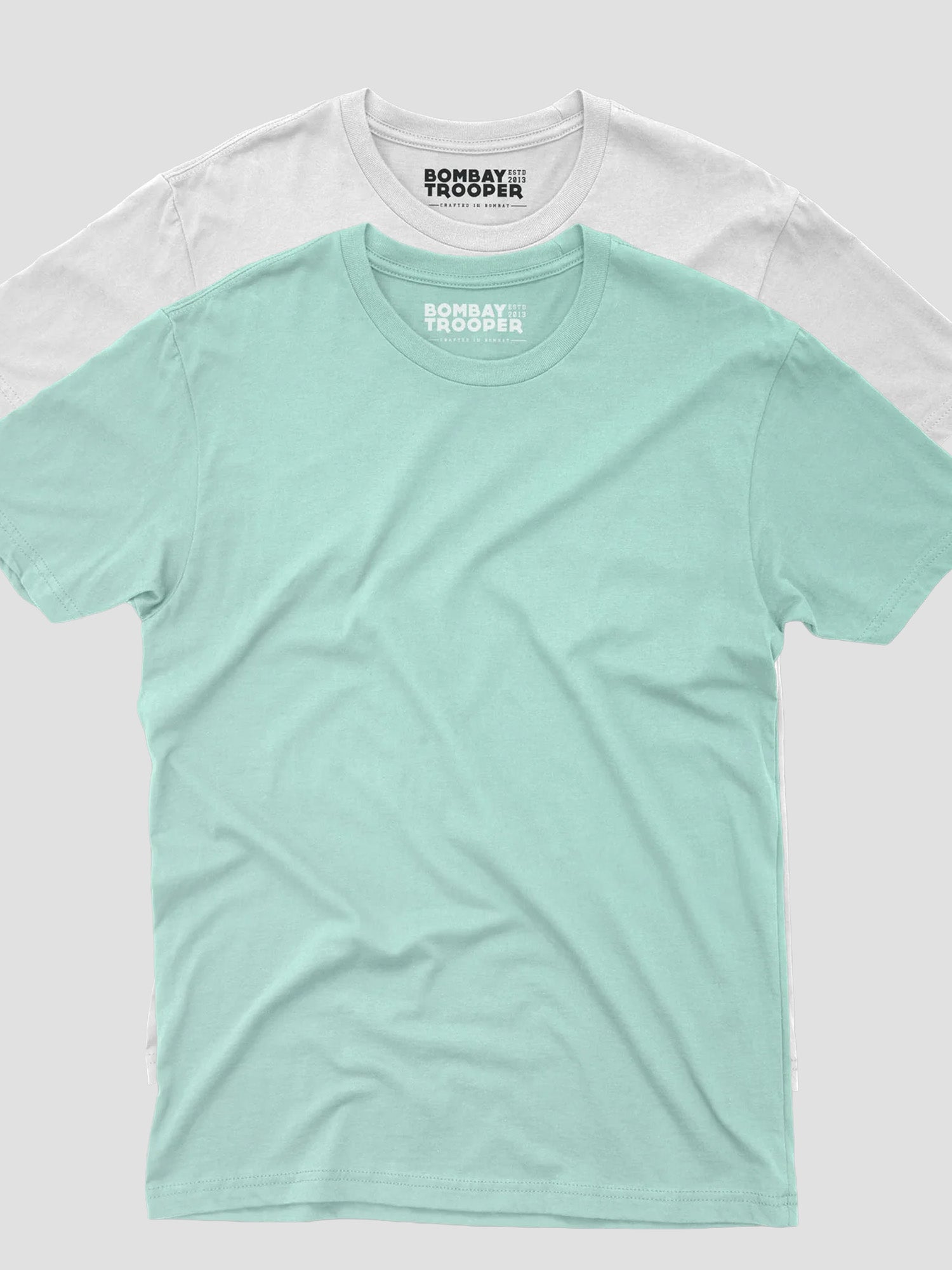White & Mint: Crew Neck Basic T-shirt, Pack of 2