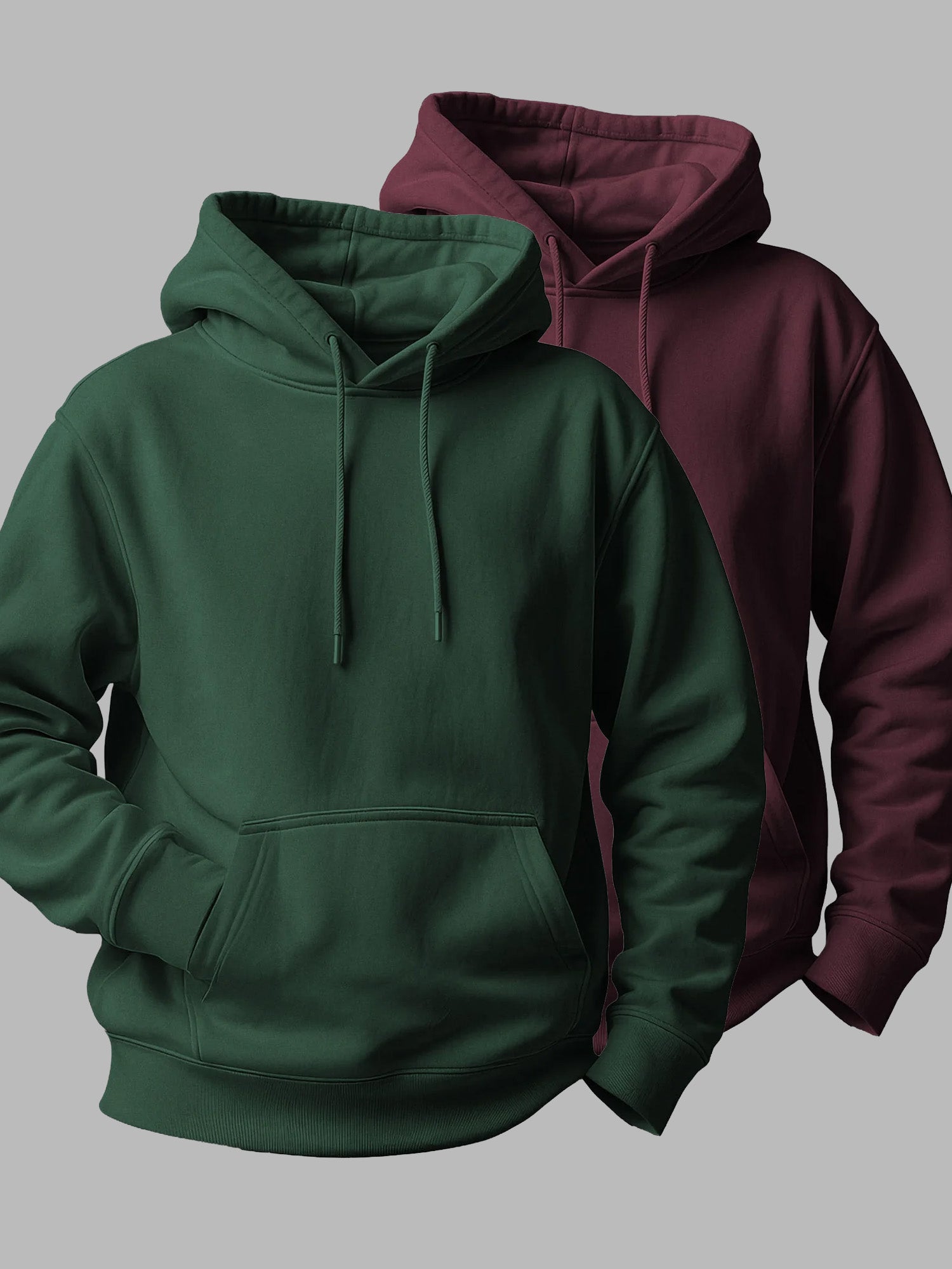 Maroon & Bottle Green: Unisex Fleece Hoodies, Pack Of 2