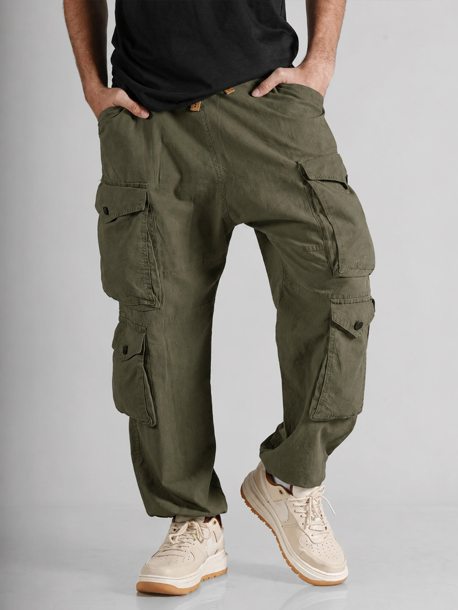 Olive Oversized Pockets Cargo Max Hoppers