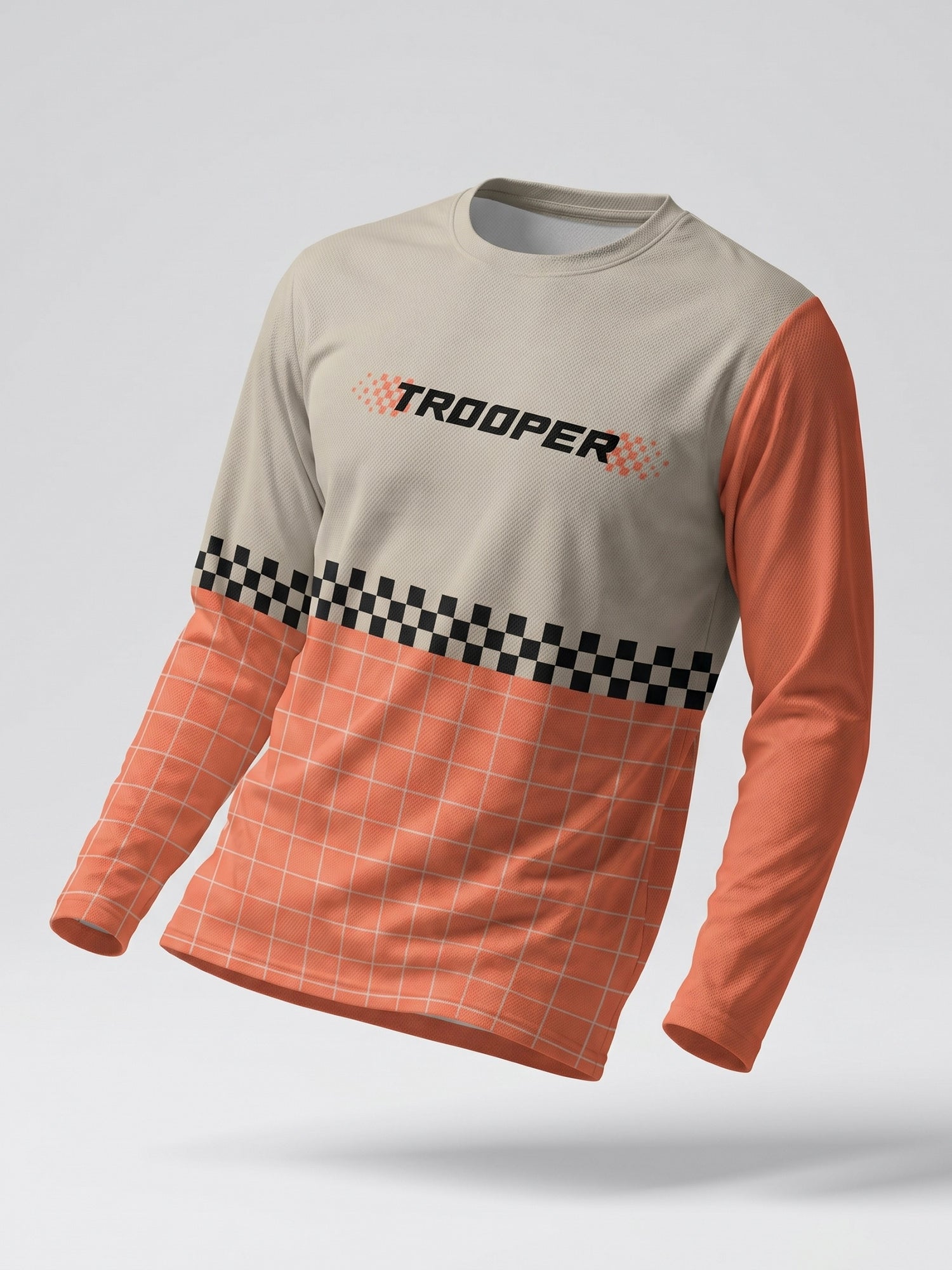 Beige & Orange Checkered Grid Full Sleeve Jersey