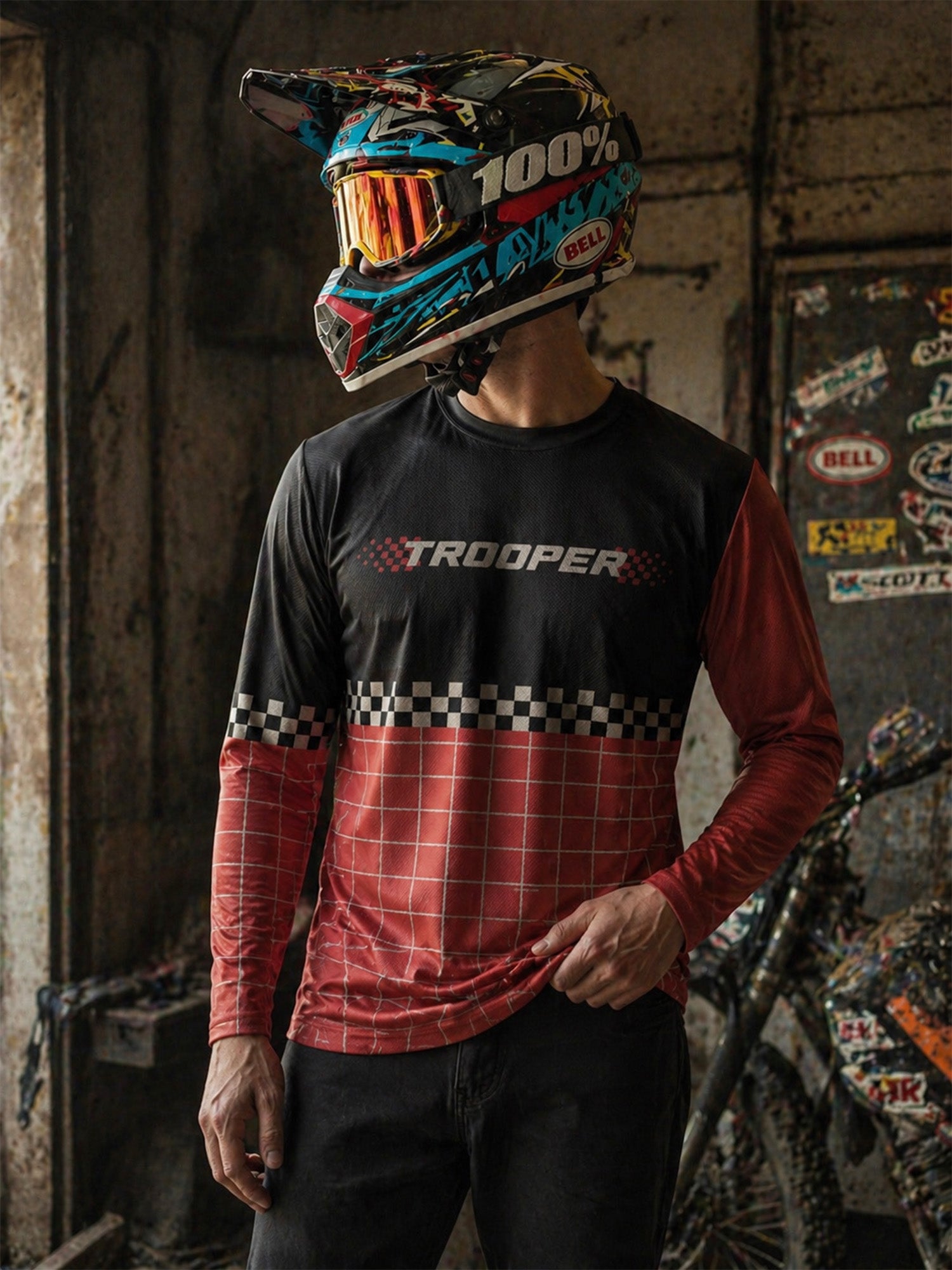 Black & Rust Checkered Grid Full Sleeve Jersey