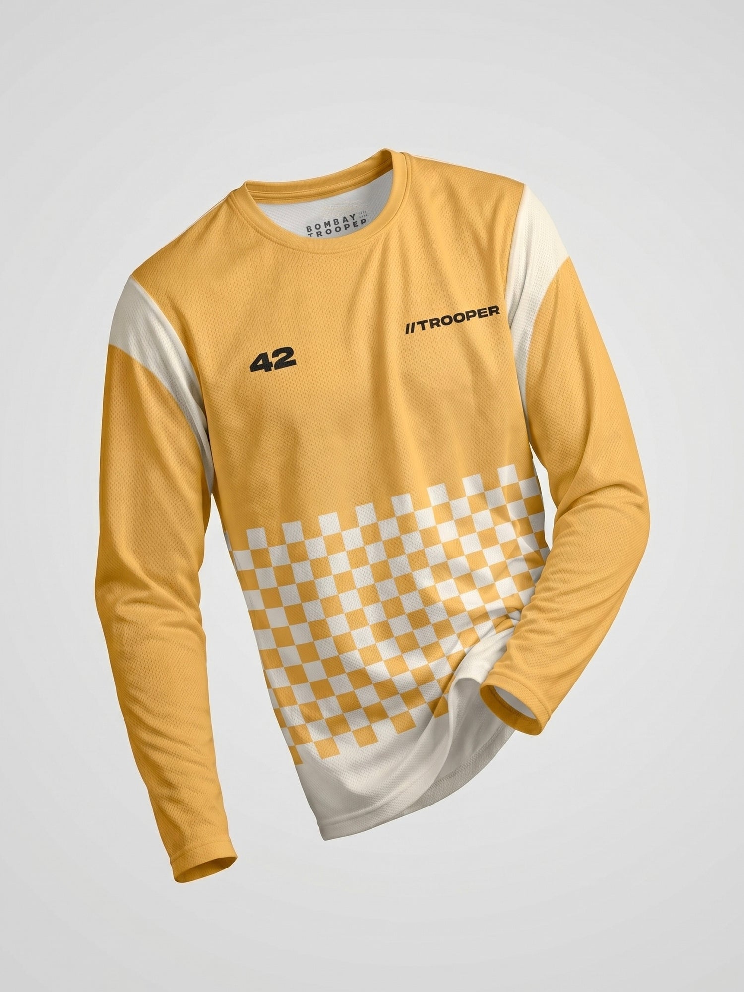 Mustard Yellow Race Grid Full Sleeve Jersey