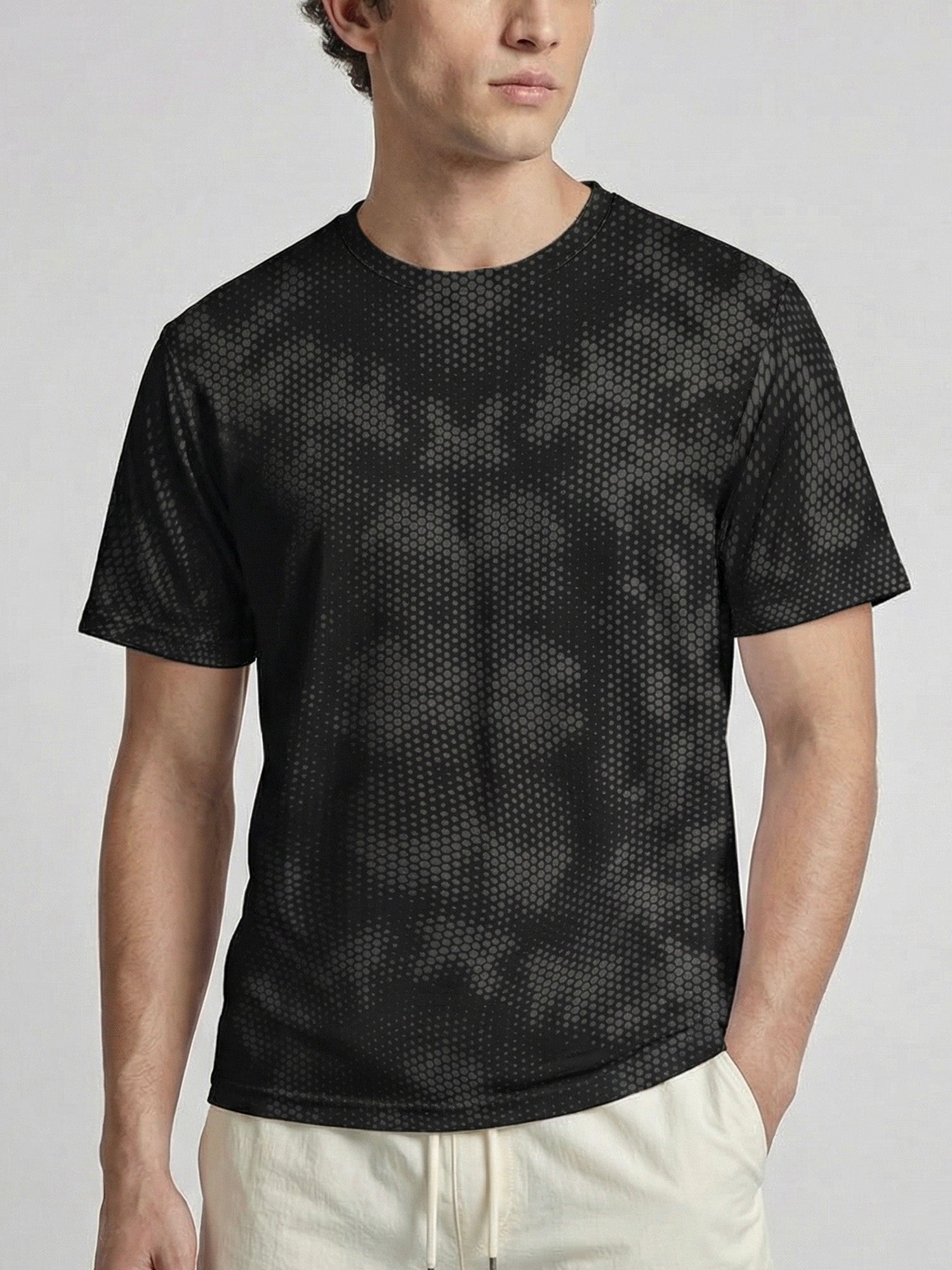 【BLACK】Hexagonal mesh shirt Punk Basic See-Through Sexy Hexagonal Mesh Long Sleeve Black T