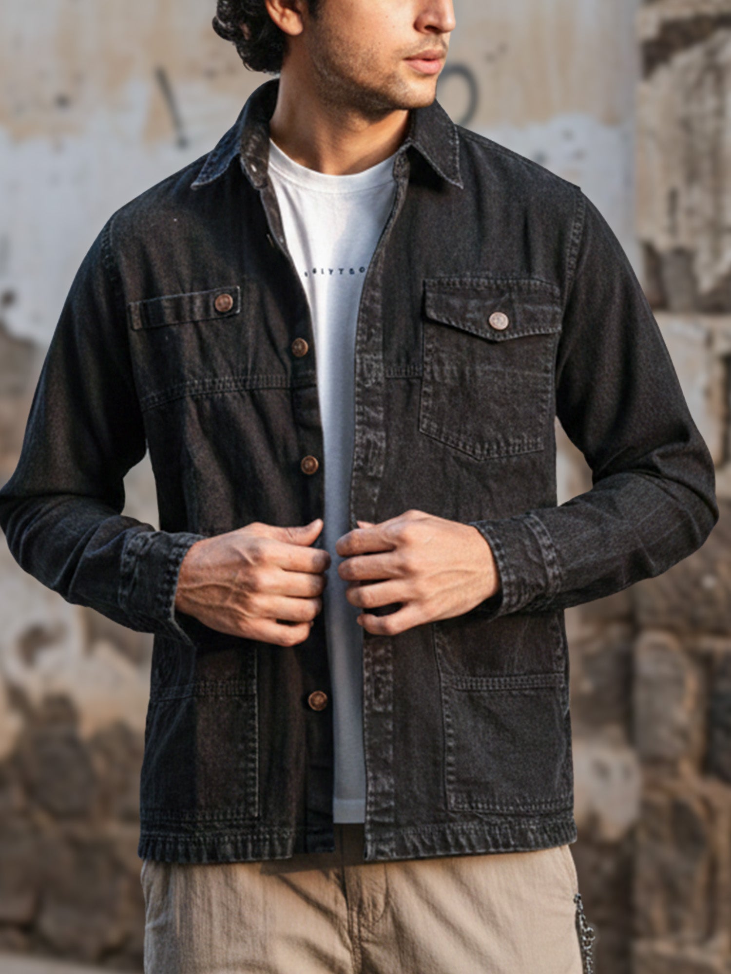 The Trooper Denim Jacket: Charcoal Black