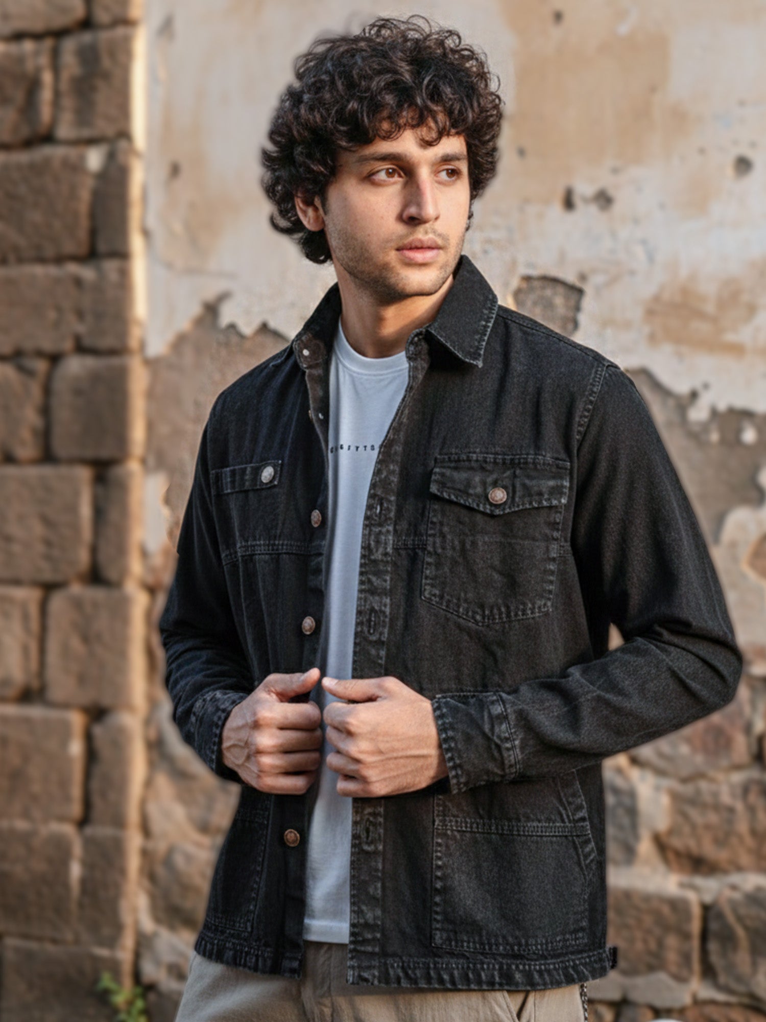 The Trooper Denim Jacket: Charcoal Black