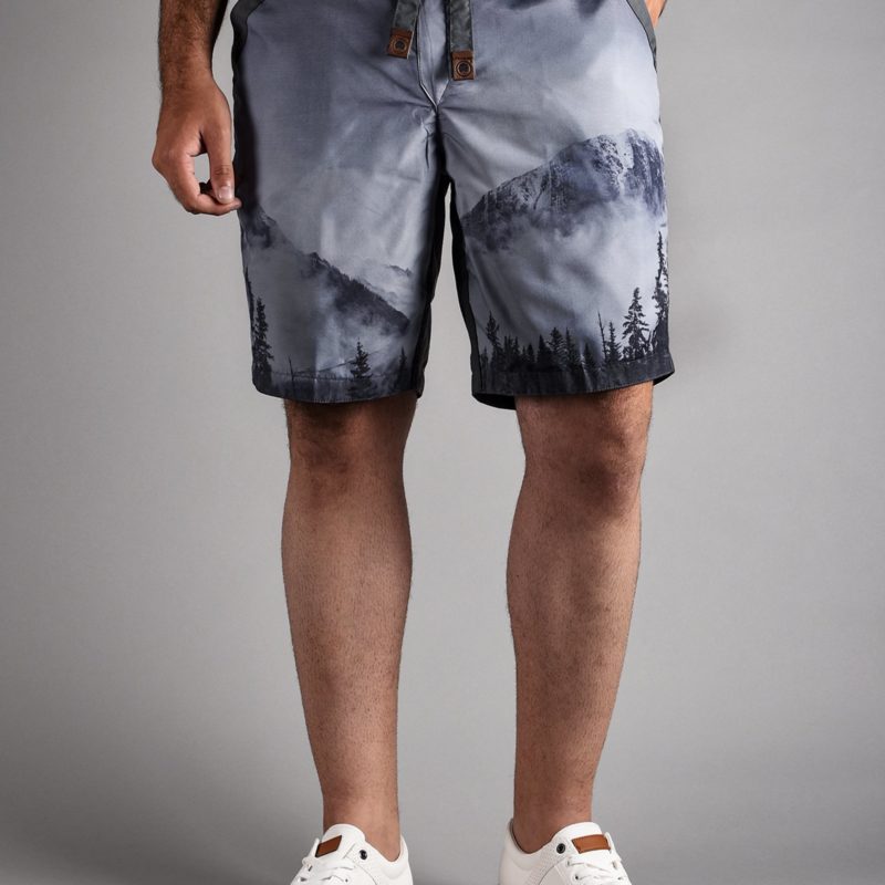 Snow Mountains + Plain Grey Reversible Shorts For Men