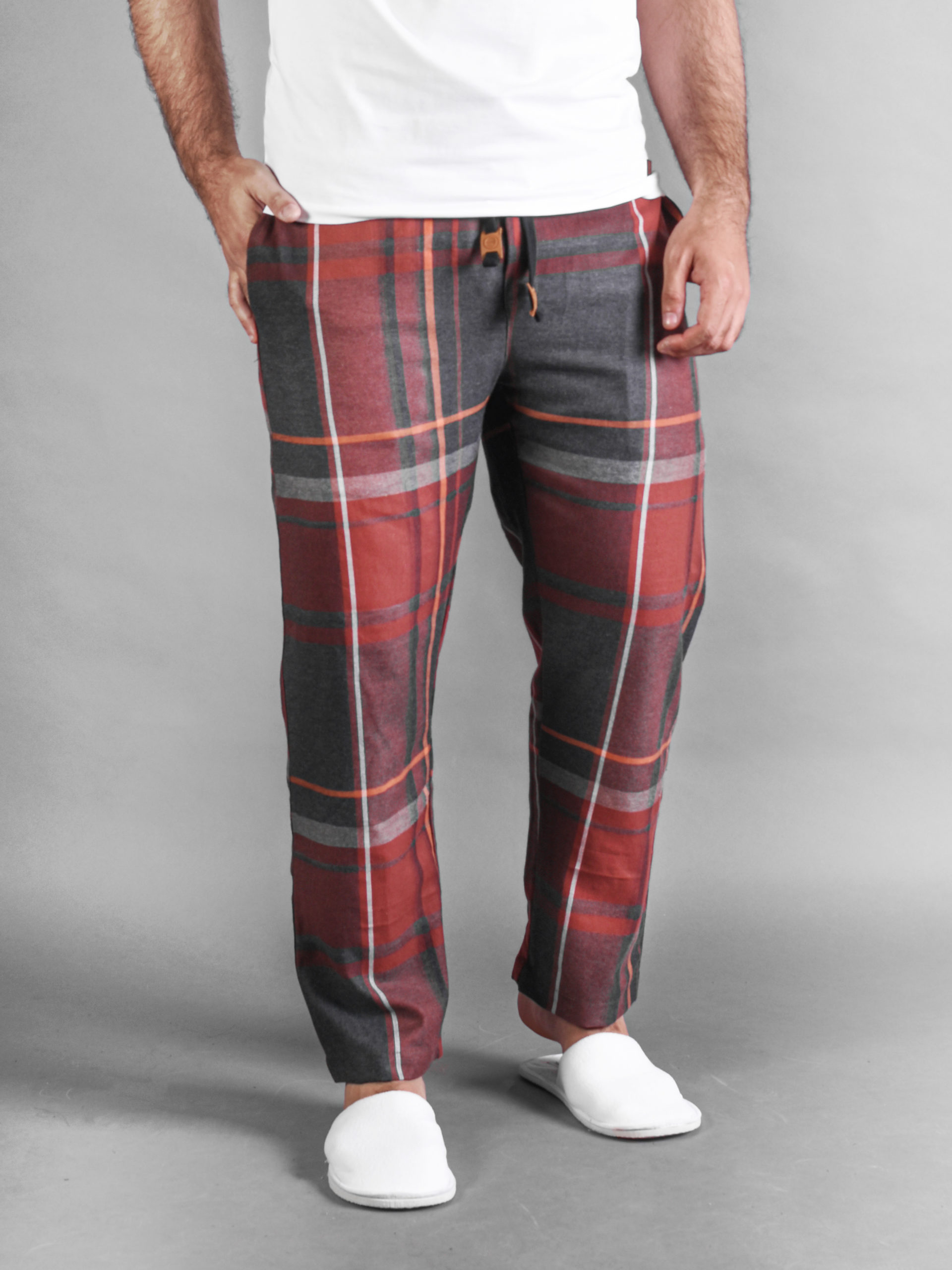 Maroon Grey Checkered Flannel Cabin Pants For Men - Bombay Trooper