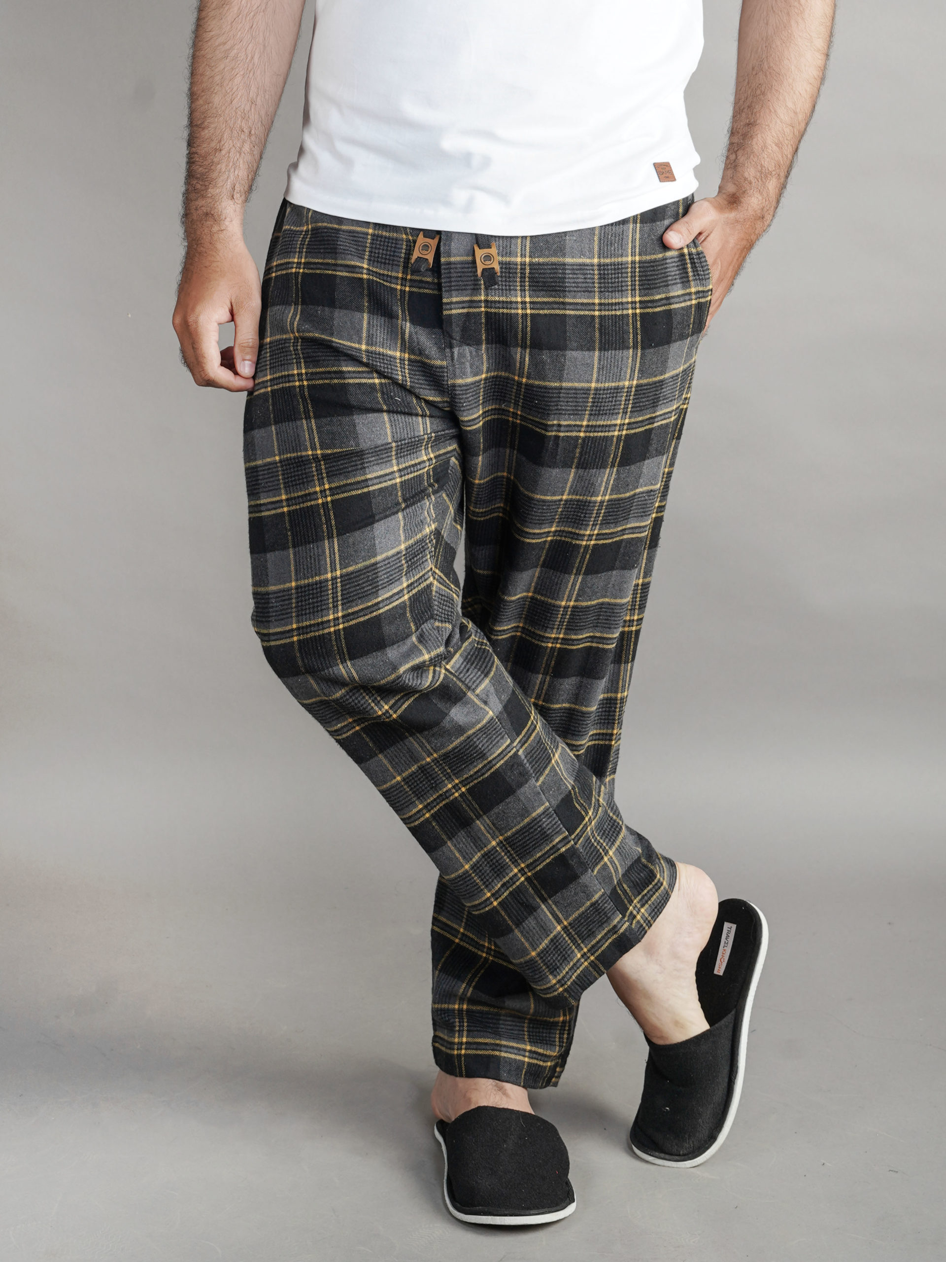 Yellow & Grey Checkered Flannel Pants For Men - Bombay Trooper