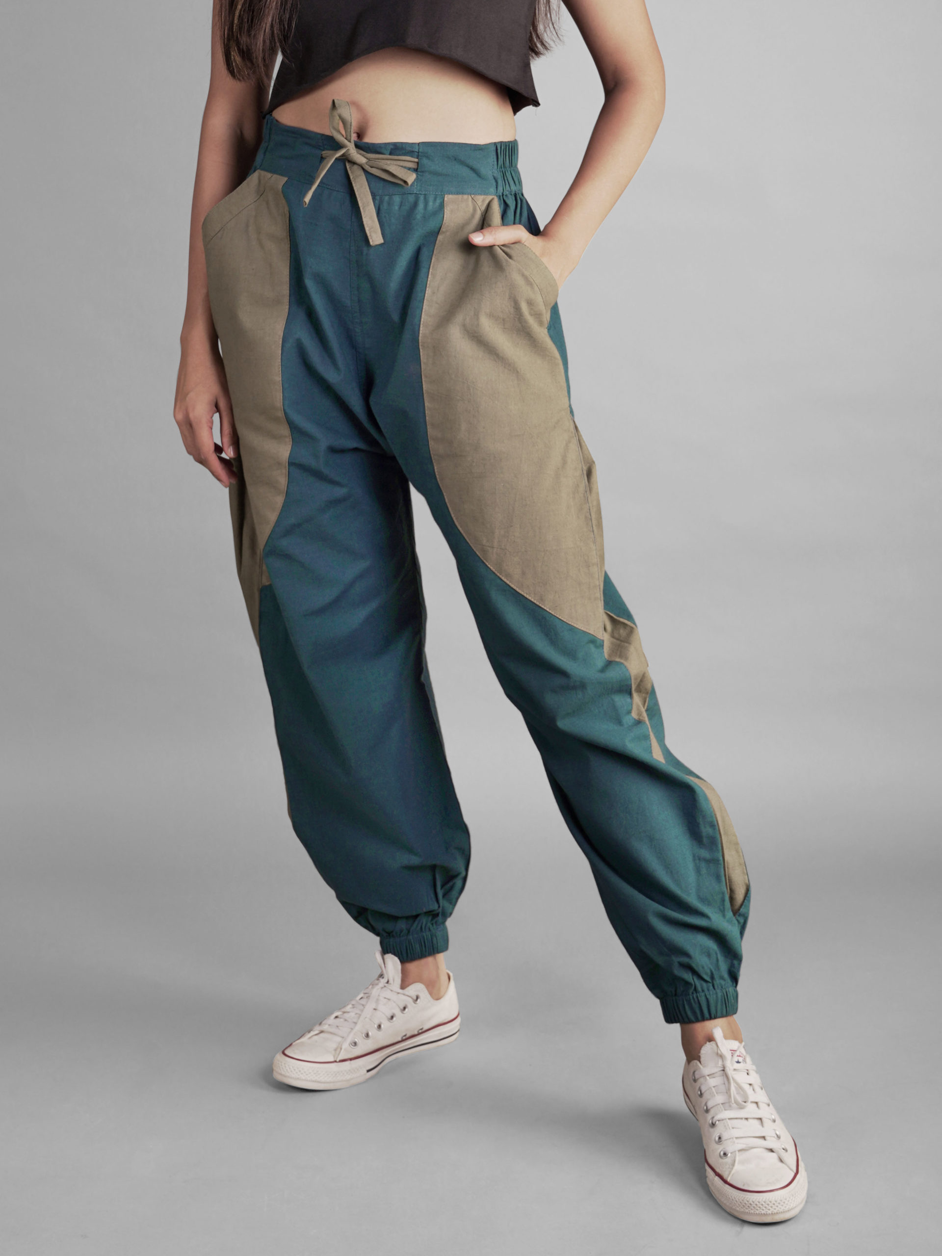 Turquoise & Beige Textured Hoppers – Unisex Pants For Men And Women ...