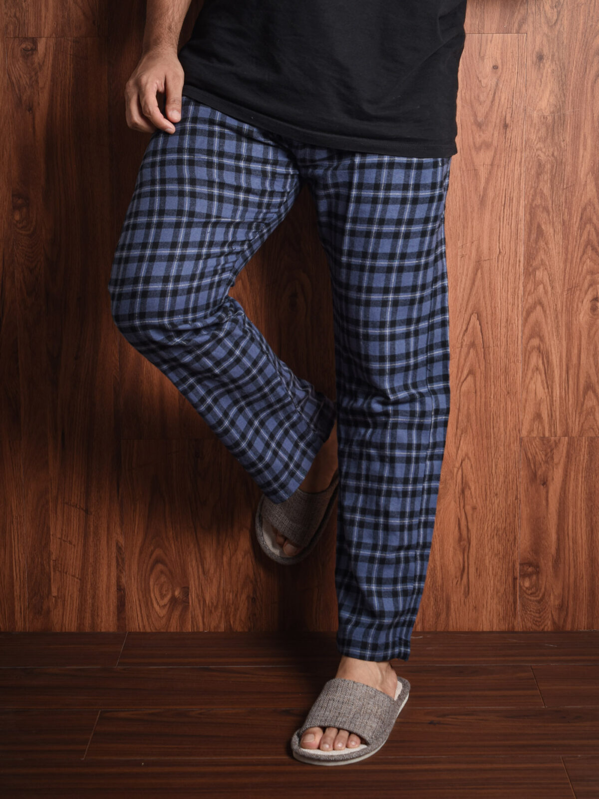 Steel Blue Checkered Flannel Pants For Men - Bombay Trooper