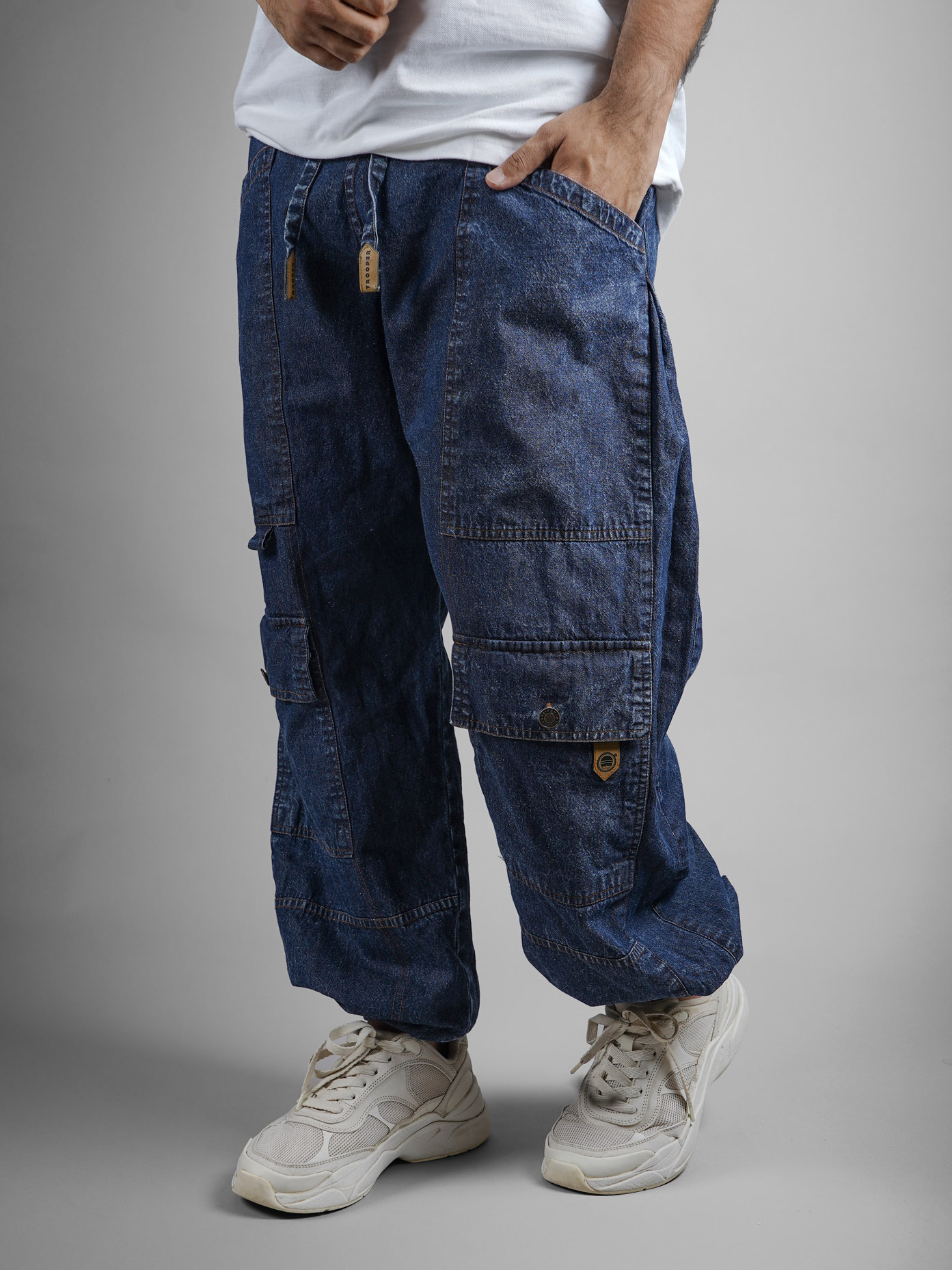 SHOWOFF Blue Denim Mid Rise Cargo Jeans
